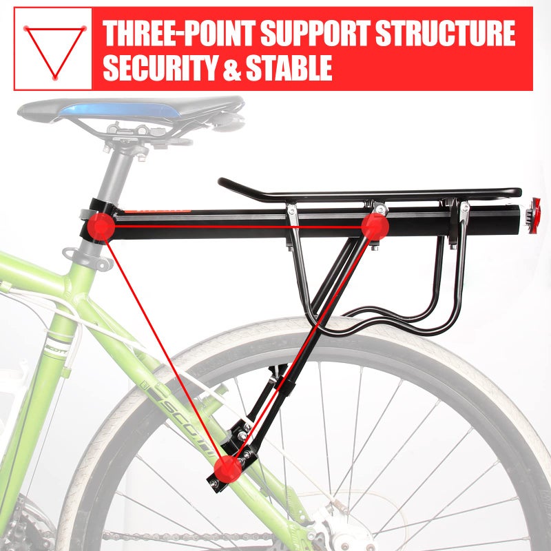 HOMEE Rear Bike Rack, 110 lbs / 50KGS Bike Cargo Racks Frame Aluminum Alloy Universal Adjustable Cycling Equipment Stand Footstock Bicycle Luggage Carrier with Tools and Reflector for 26"-29" Frames - Image 3